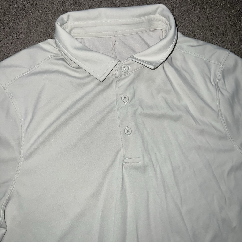 Lululemon Soft Jersey Polo Shirt Mens Medium Beig Heather Short Sleeve Athletic